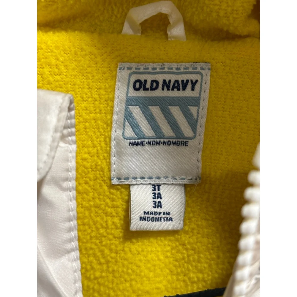 Kids Old Navy Hooded Color Block Puffer Jacket with Yellow Fleece Lining, 3T